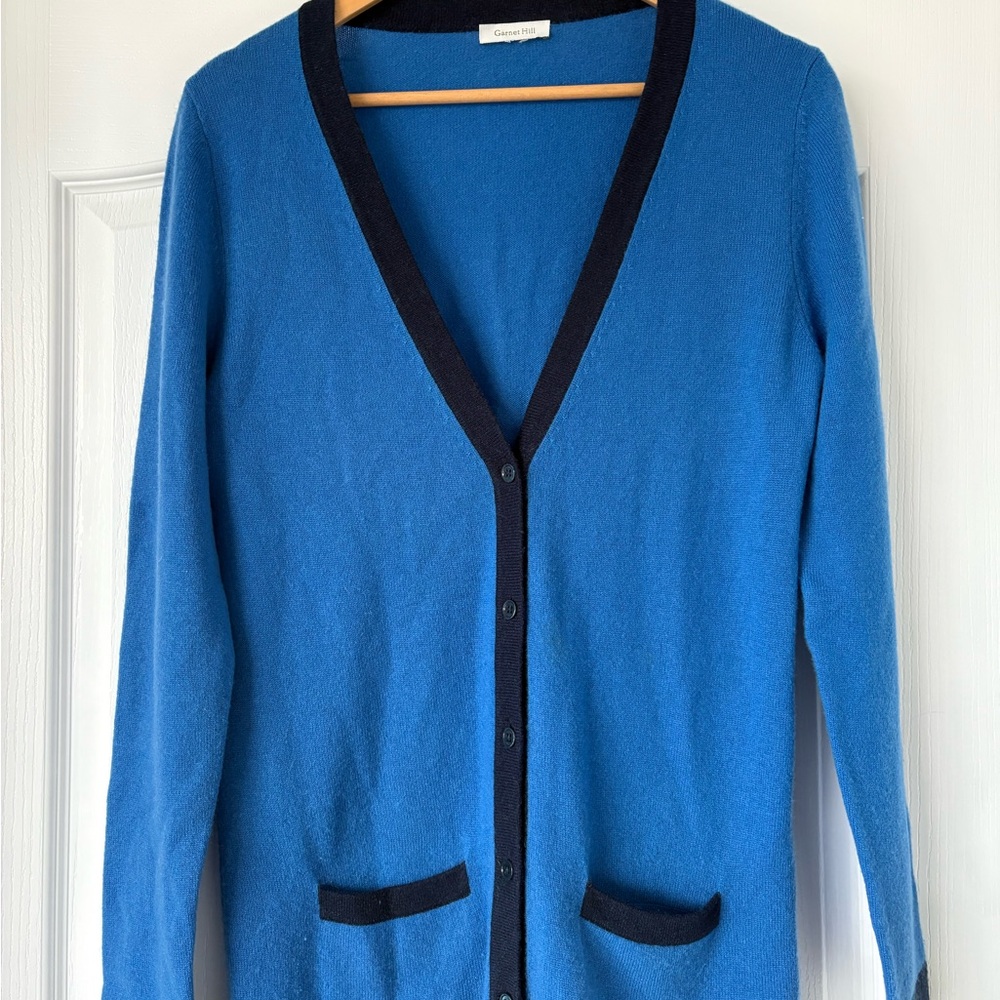 Garnet Hill Blue and Navy Cashmere Cardigan Sweater